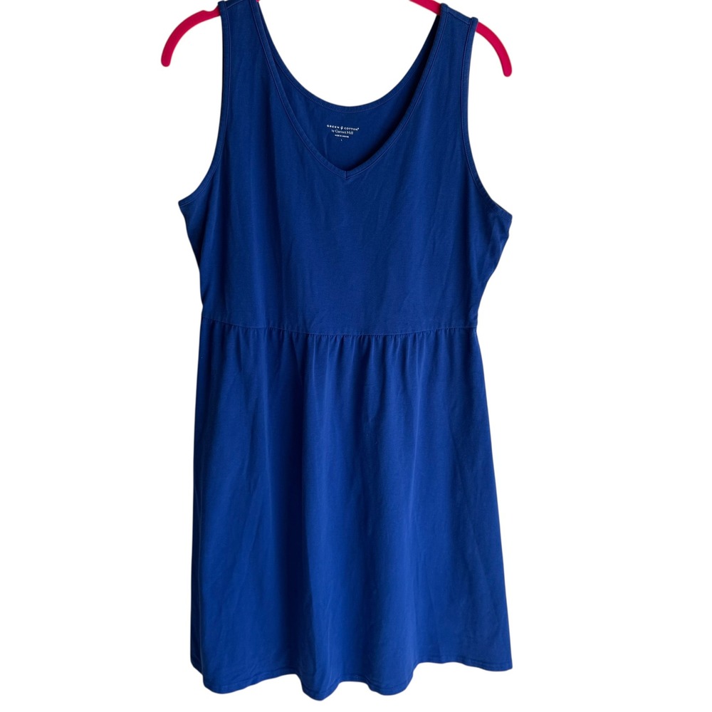 GREEN COTTON by GARNET HILL Blue Sleeveless‎ Ladies V-Neck Sundress, L